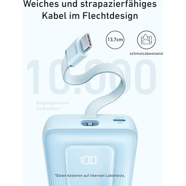 Anker Powerbank 10.000mAh, Zolo Power Bank 30W High-Speed portables Ladegerät mit integriertem USB-C Kabel, Schnelllade-Akkupack für iPhone 16/15 Modelle, MacBook, Galaxy, iPad - Schwarz – Bild 3