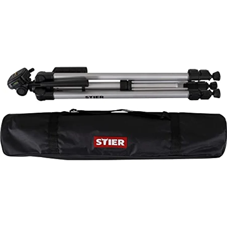 STIER Stativ 160, Baustativ aus Aluminium, Arbeitshöhe 57 bis 161 cm, 360° Drehfunktion, Neigungsfunktion, mit Tasche, Kurbelstativ, Stativ höhenverstellbar – Bild 3