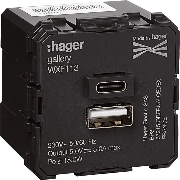 Tehalit USB-Ladegerät WXF113, Unterputz Ladegerät Typ A+C, 2 Ausgänge, 3000 mA, Weiss – Bild 1