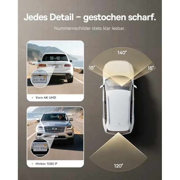 Baseus VD1 Pro Dashcam, kabellose 4K+1080P Dashcam für Auto vorne und hinten, Solar-Dashcam mit 24h Parküberwachung, STARVIS Nachtsicht, 5GHz WLAN, GPS, 170° Weitwinkel und 32GB Karte – Bild 3