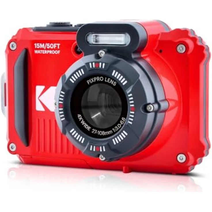 KODAK Pixpro WPZ2 Kompaktkamera, 16 M Pixel, wasserdicht bis 15 m, stoßfest, 720p Video, LCD 2,7 Zoll, Li-Ion-Akku, Rot – Bild 2