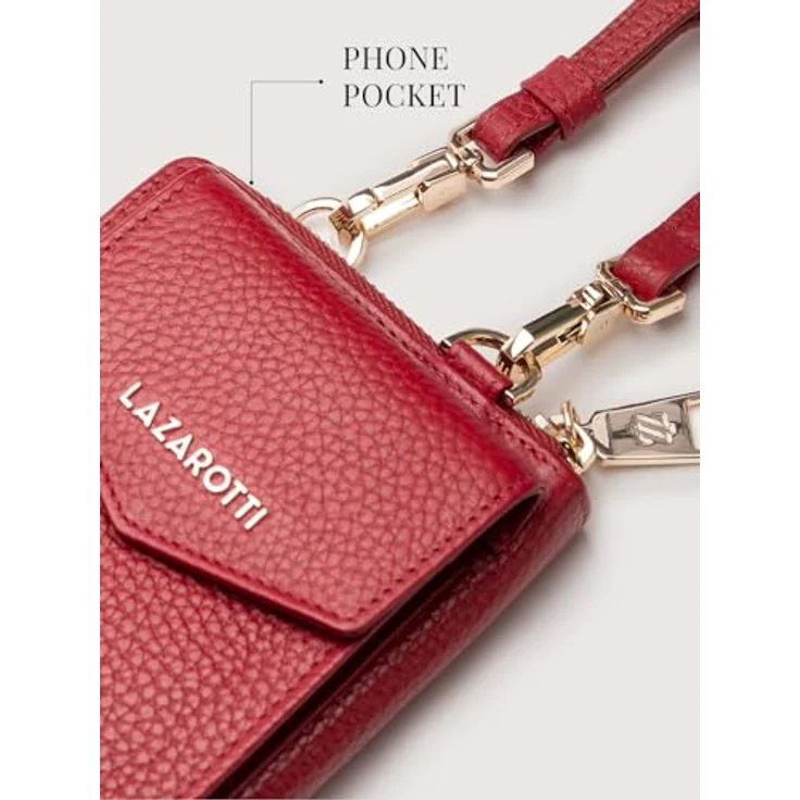 Lazarotti Bologna Leather Handytasche, 100% Leder, rot, 11 cm x 3.5 cm x 19 cm – Bild 6