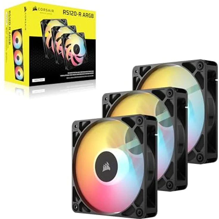 CORSAIR RS120-R ARGB Gehäuselüfter, 120-mm-PWM, 5 ARGB-Reverse-Lüfter, hoher statischer Druck, Zero-RPM-Modus, Daisy-Chain-Schaltung, schwarz, Dreierpack – Bild 9