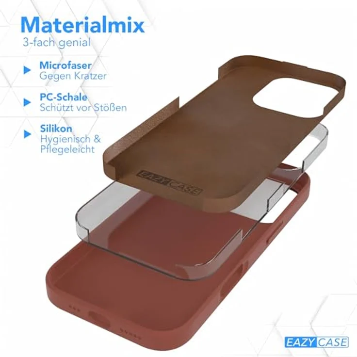 EAZY CASE Premium Silikon Handyhülle kompatibel mit iPhone 16 Pro, Slimcover mit Kameraschutz, Terrakotta, kratzresistent, mit Innenfutter und kabellosem Laden – Bild 5