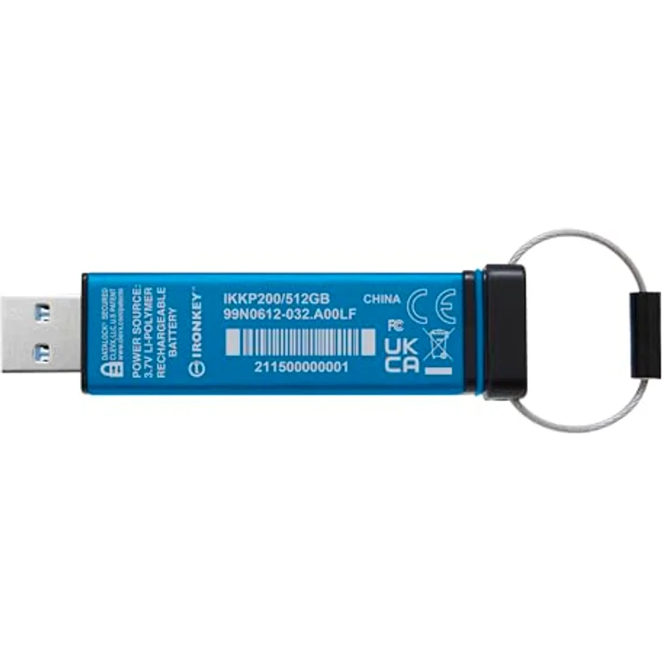 Kingston IronKey Keypad 200 512GB Verschlüsselter USB | Alphanumerische Tastatur | Multi-Pin-Zugang | XTS-AES 256-bit | FIPS 140-3 Level 3 Zertifiziert (Ausstehend) | IKKP200/512GB, Blau – Bild 3