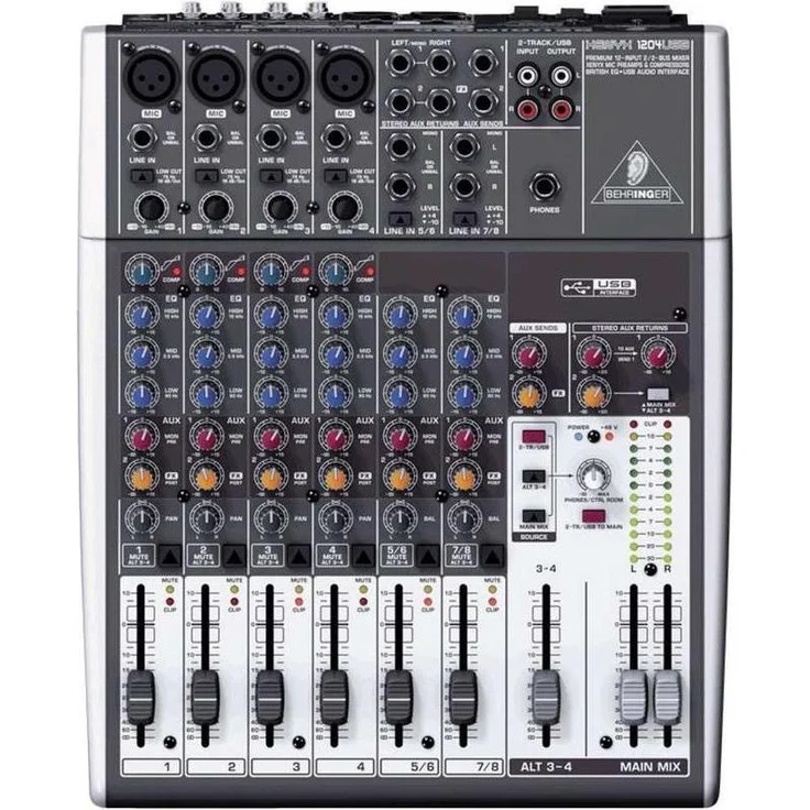 Behringer Xenyx 1204USB, Studio- und Livemixer mit 3-Band "British" EQs und Hochpassfilter, Grau