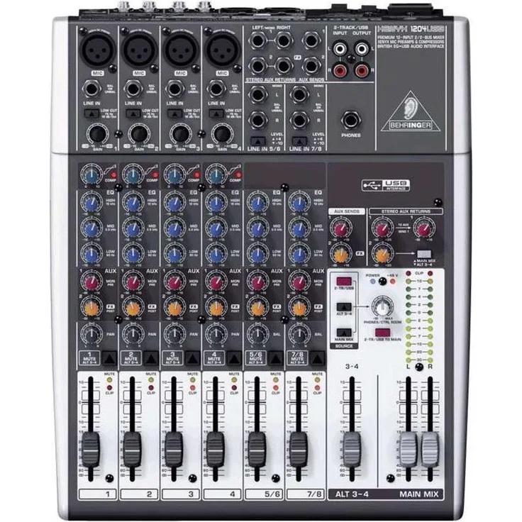 Behringer Xenyx 1204USB, Studio- und Livemixer mit 3-Band "British" EQs und Hochpassfilter, Grau