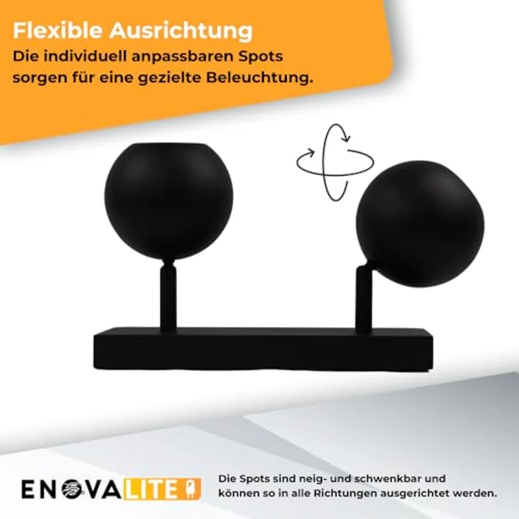 ENOVALITE Deckenleuchte GLOBE, 2-flammig, GU10 Fassung, aus Metall, Ø10cm, matt schwarz - Deckenlampe Kugel Spot Strahler Wohnzimmer Flur Küche – Bild 3