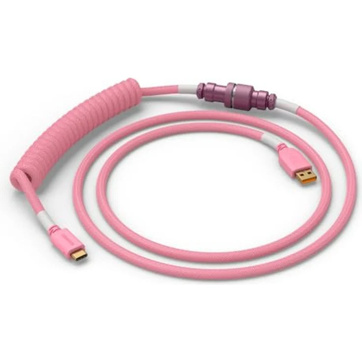 Glorious Gaming Premium Coiled Keyboard Cable - Vergoldetes USB-A auf USB-C, doppelt geflochtene Ummantelung, 5-poliger Aviator-Stecker - Pixel Pink – Bild 2
