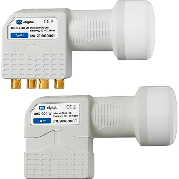 HB-DIGITAL Quad LNB UHD 4 Teilnehmer, Digital Satelliten LNC Kopf mit vergoldeten Kontakten und Wetterschutz, Weiß, 4K Full HD 3D TV – Bild 3