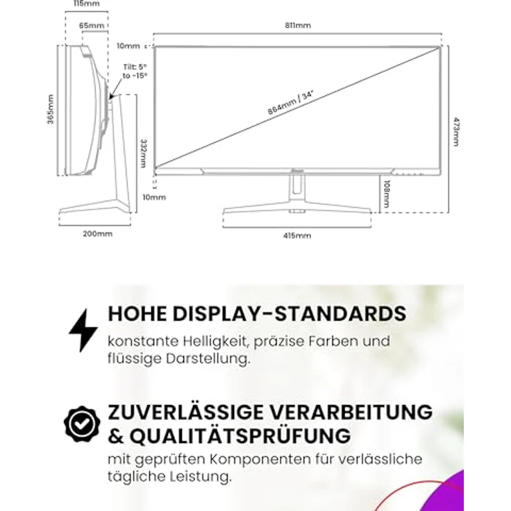Arozzi Nova 34", Curved Gaming Monitor mit VA-Panel, 165Hz, Ultrawide QHD 1440p, Adaptive Sync, HDR10, flimmerfrei, 90% sRGB, weiß – Bild 4