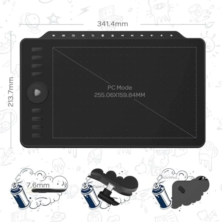 GAOMON M1220 Stifttablett mit 13 Multimedia-Tasten, 8 benutzerdefinierbaren Shortcut-Tasten, kompatibel mit Android, Windows & Mac OS, Schwarz – Bild 4