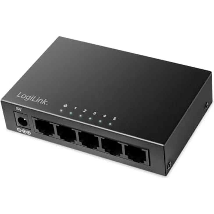 LogiLink Professional 5-Port Gigabit Desktop Netzwerk Switch, Metallgehäuse, lüfterloses Design, geringer Stromverbrauch – Bild 1