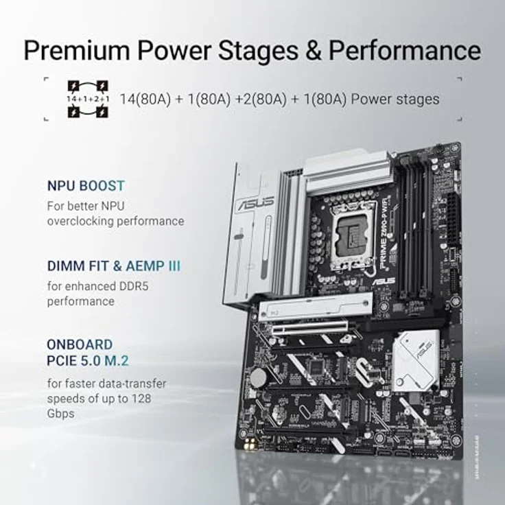 ASUS Prime Z890-P Gaming Mainboard Sockel Intel LGA1851 (ATX, DDR5, PCIe 5.0, 4X M.2, DisplayPort, HDMI, Advanced AI, Aura Sync, PCIe Slot Q-Release) – Bild 3