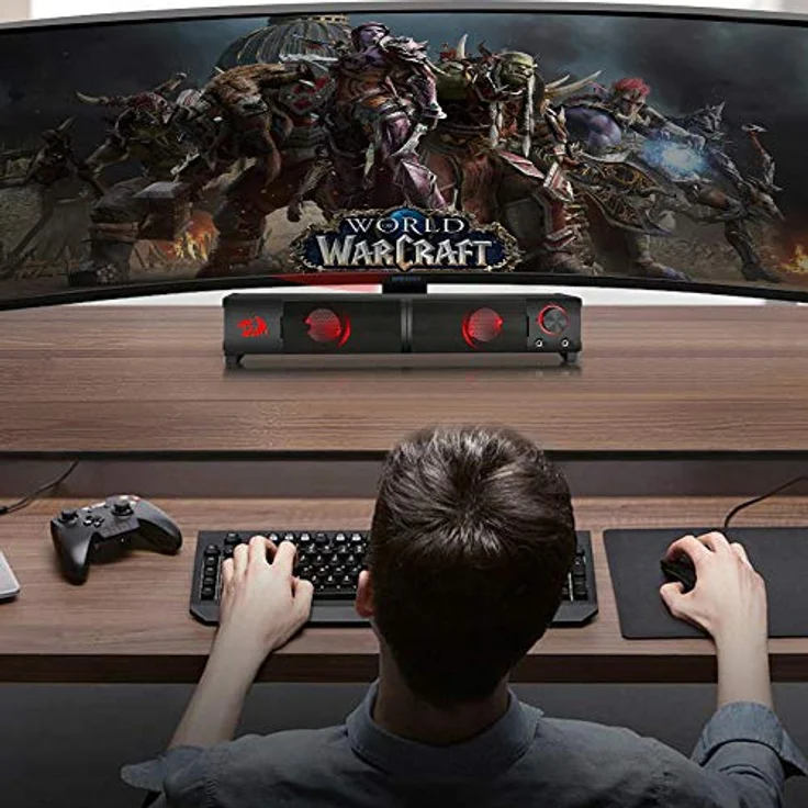 Redragon GS550 Orpheus, modulare Soundbar-Lautsprecher mit roter LED-Beleuchtung und 2.0-Stereowiedergabe – Bild 2