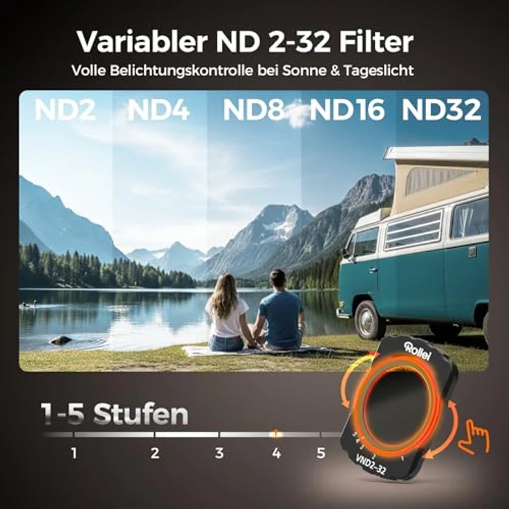 Rollei Magnetisches Filter Set für DJI Osmo Pocket 3, 3 in 1 Filters ND 2-32 + CPL + Black Mist 1/4, optisches Glas mit Nano-Beschichtung, inklusive Displayschutzfolie und Reinigungstuch – Bild 3
