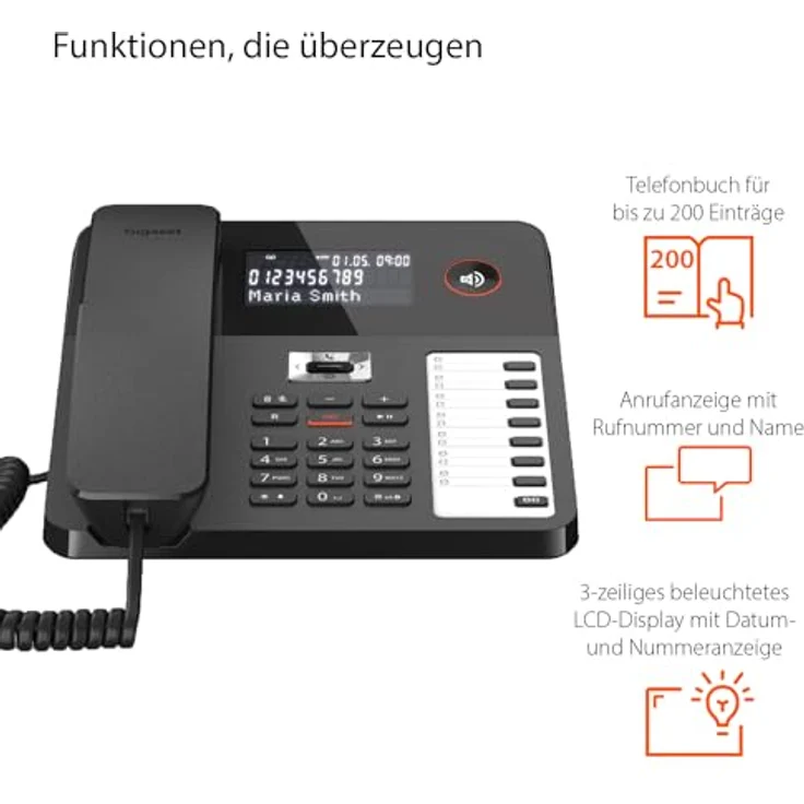 Gigaset Desk 800A - Schnurgebundenes Telefon mit Anrufbeantworter - dreizeiliges LCD-Display - 5 Wege Navigationstaste - Freisprechfunktion - MFV- oder Impulswahl, schwarz [Deutsche Version] – Bild 3