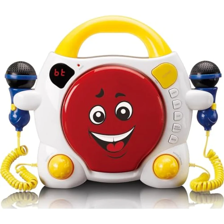 Lenco KCD-011 CD-Player Sing Along für Kinder - Bluetooth 5.0 - Antishock - LED-Display - Titelspeicher - 2 Mikrofone für Karaoke - AC- oder Batterie betrieben - mit Aufklebern – Bild 1