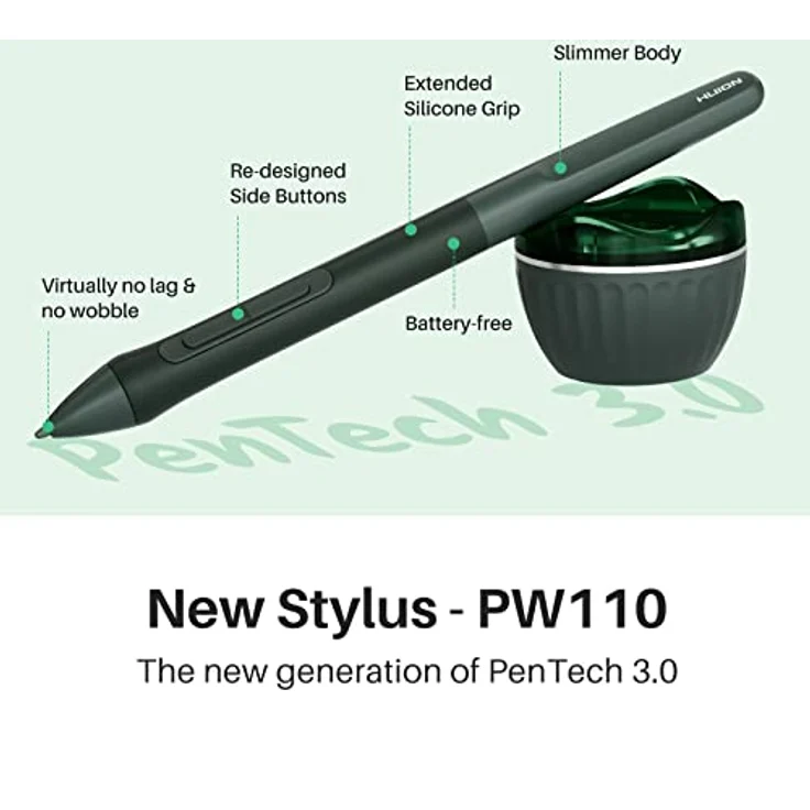 HUION Grafiktablett Inspiroy 2 M, 5080 LPI, Grüner Silikongriff, Batterielos, USB-C – Bild 2