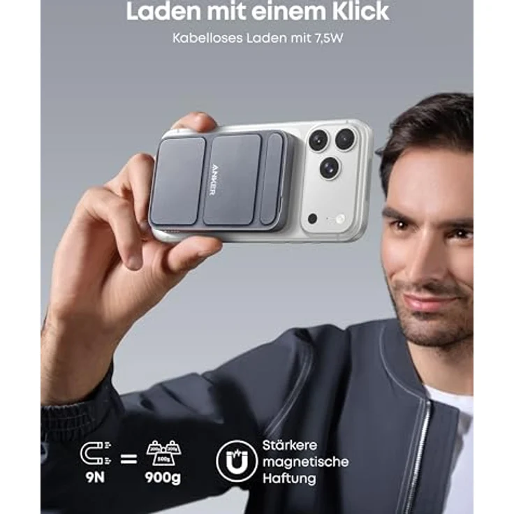 Anker 622 Magnetische Kabellose Powerbank (MagGo), 5000mAh mit USB-C und integriertem Ständer für iPhone 17/16/15/14/13/12, Interstellar – Bild 2