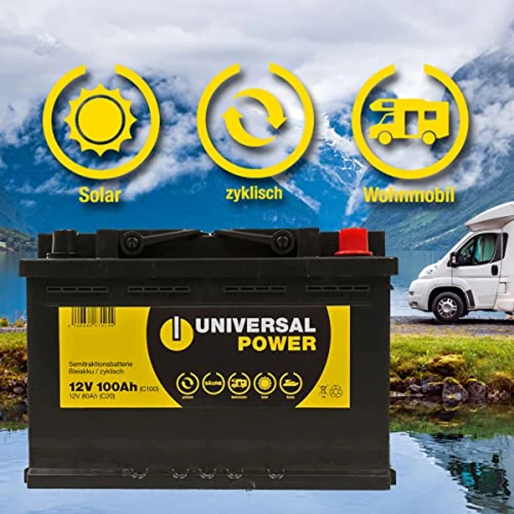 Universal Power UPA12-100 Solar Batterie Wohnmobilbatterie 12V 100Ah zyklenfest, für Solaranlagen und Wohnmobile geeignet – Bild 2