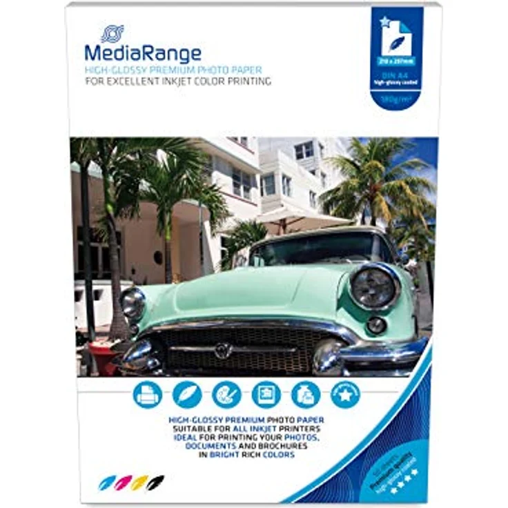 MediaRange DIN A4 Fotopapier für Tintenstrahldrucker, hochglänzend, 180g, 50 Blatt – Bild 1