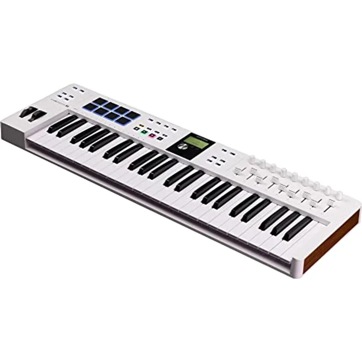 Arturia - KeyLab Essential 49 mk3 - MIDI Controller-Keyboard für die Musikproduktion - 49 Tasten, 9 Drehregler, 9 Fader, ein Modulationsrad, ein Pitch-Bend-Rad, 8 Pads - Weiß