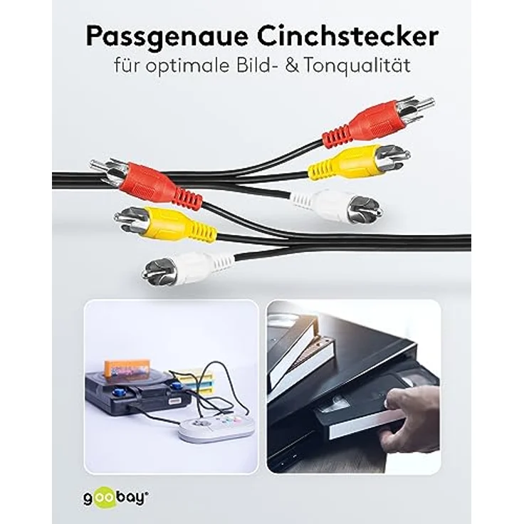 Goobay 50382 Composite Cinchkabel 3m / 3x Cinch-Stecker auf 3x Cinchstecker / RCA Kabel geschirmt / Subwoofer Kabel Blu Ray Verstärker HiFi / Cinch Kabel 3m / Schwarz – Bild 5