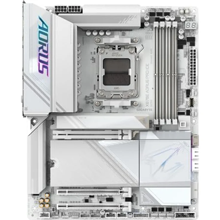 Gigabyte X870E AORUS PRO Ice-Mainboard - AMD Ryzen 9000 Unterstützung, 16+2+2 Phasen Digital-VRM, DDR5 bis 8000MHz, PCIe 5.0, Wi-Fi 7, USB 4 – Bild 2