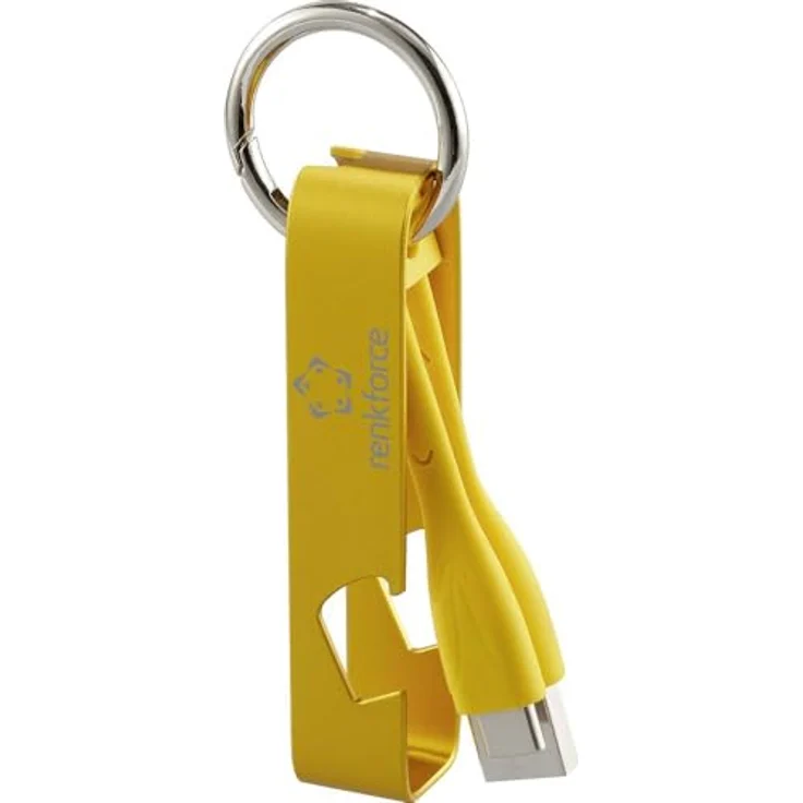 Renkforce USB-Kabel USB 2.0 USB-A und USB-C®, 0.15 m, gelb, mit Schlüsselanhänger und Flaschenöffner – Bild 1