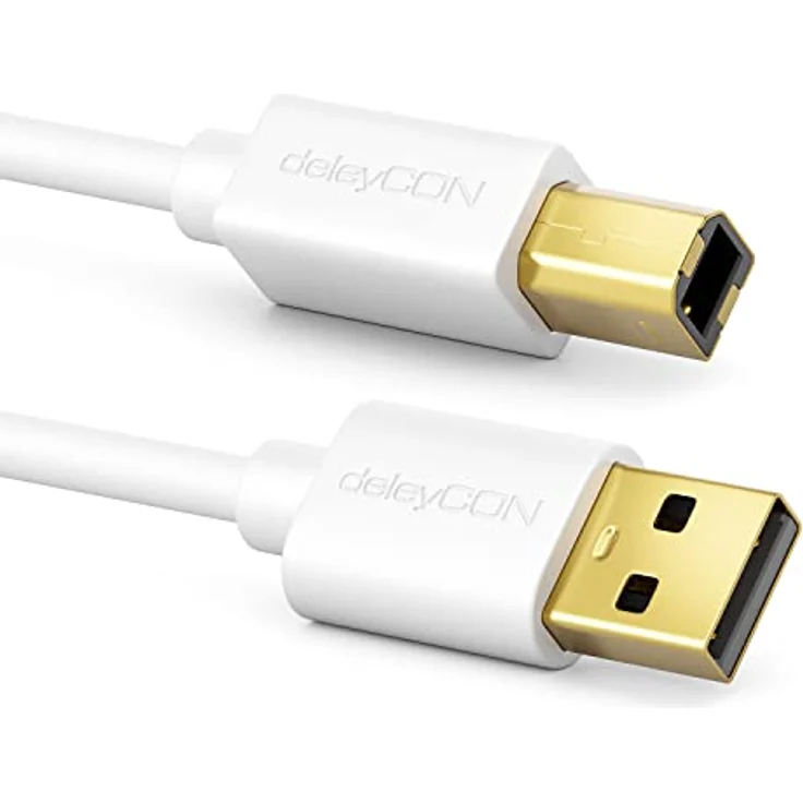 deleyCON 5m USB 2.0 Datenkabel, USB A-Stecker zu USB B-Stecker, Hochgeschwindigkeit, Störungsfrei, weiß – Bild 2