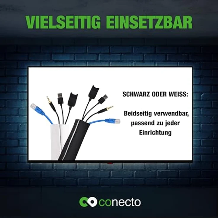 conecto Neopren Kabelschlauch mit Klettverschluss universell Kabelkanal Kabelmanagement Kabelorganizer Kabelführung schwarz-weiß, 1,5m – Bild 5