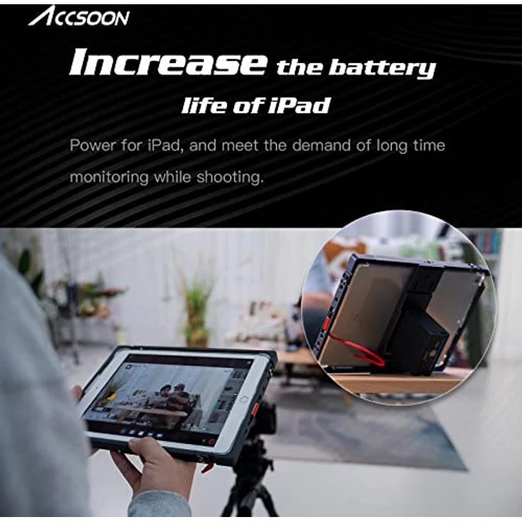 Accsoon Power cage iPad-Rahmenhalterung/Monitore, Anschluss an EIN drahtloses Videoübertragungssystem, lädt iPad mit externem Akku der NP-F-Serie passend für 10,9" iPad/iPad Air – Bild 5