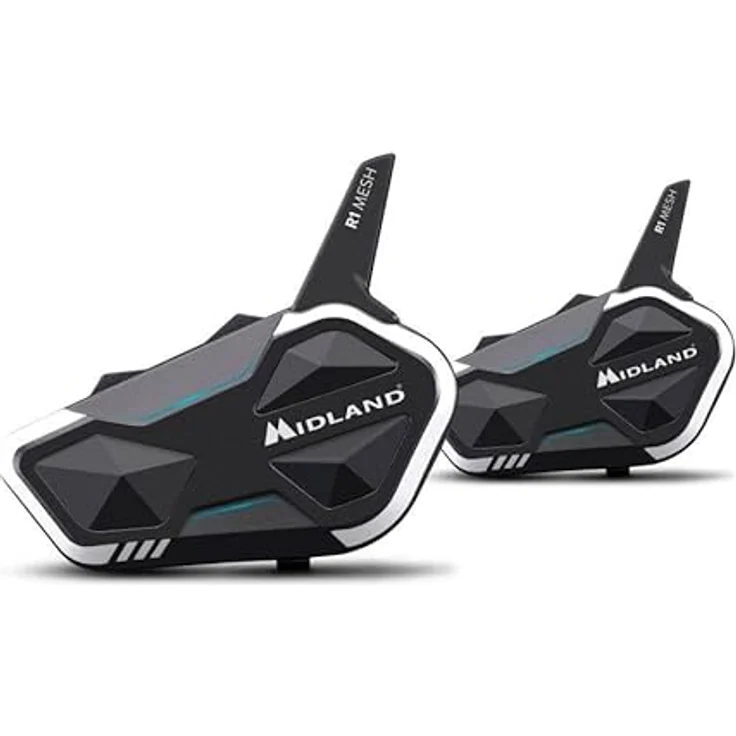 Midland C1585.01, Motorradintercom mit MESH- und Bluetooth-Technologie, wasserdicht IPX6, Reichweite 2000 m, 23 h Akkulaufzeit, Schwarz, Weiß – Bild 3