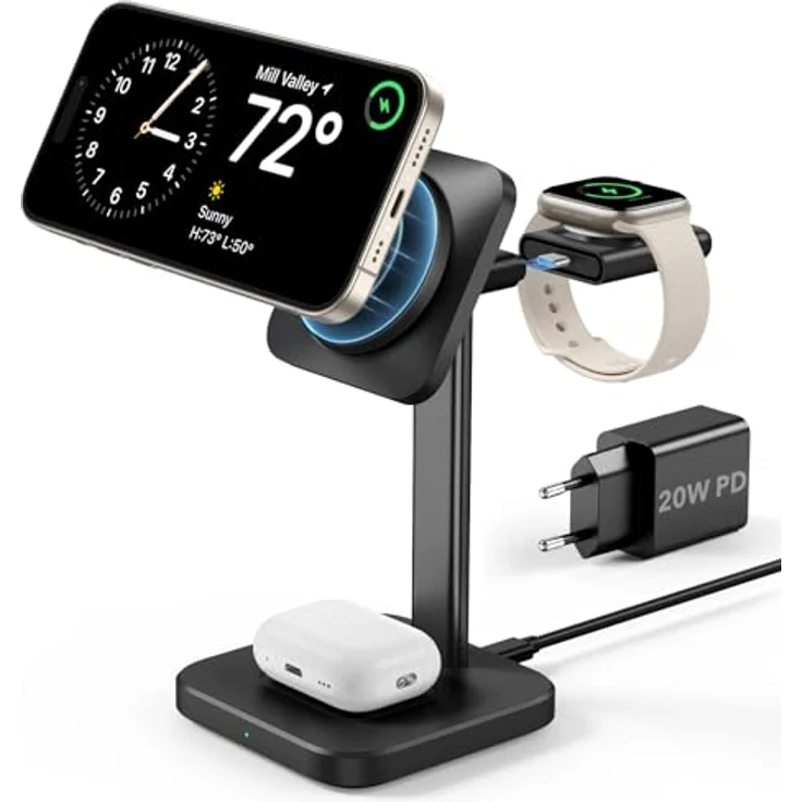 ESR 3 in 1 Ladestation für MagSafe Apple Watch und iPhone, Schwarz - Magnetisches Kabelloses Ladegerät Schnellladen für iPhone 15/14/13/12, Apple Watch 8/7/6/5/4/3/2/SE und AirPods Pro/3/2 – Bild 1
