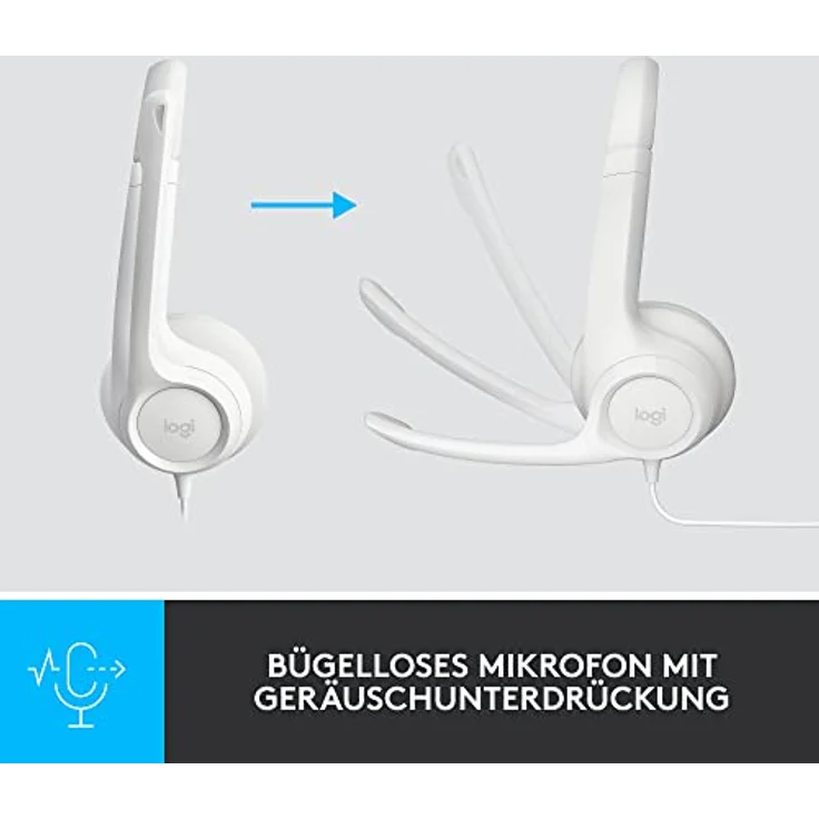 Logitech H390 verkabelter Kopfhörer für PC/Laptop, Stereokopfhörer mit rauschunterdrückendem Mikrofon USB-A, Inline-Steuerungen, für Chromebook geeignet - Weiß – Bild 3