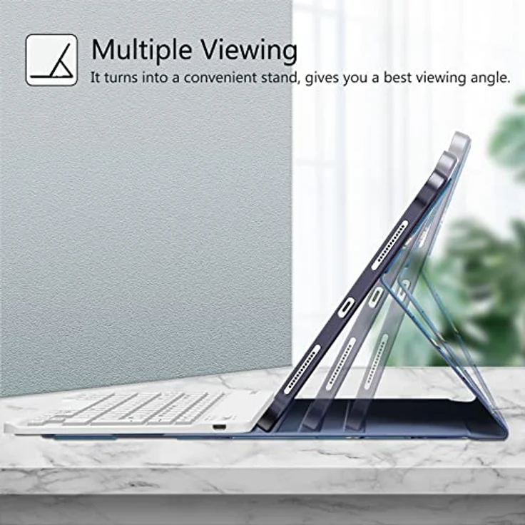 Fintie Tastatur Hülle für iPad Air 11 Zoll M2, iPad Air 6/5/4 (2024/2022/2020) 10,9 Zoll, Ozean Marmor, magnetisch Abnehmbarer Keyboard, TPU Rückschale, Stifthalter – Bild 5