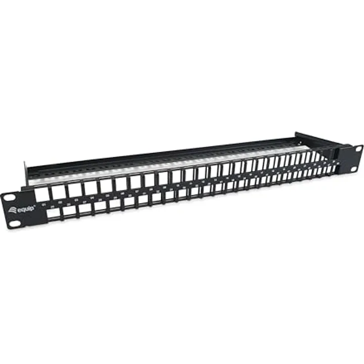 Equip 769258 48-Port Keystone Cat.6 Ungeschirmtes Patchpanel, 19", Schwarz, inkl. Stützstange
