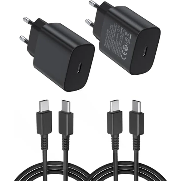 ANYKON 2er-Pack 25W USB C Ladegerät mit 1.8m Schnellladekabel, PD 3.0 Ladestecker für Samsung Galaxy S26/S25/S24/S23/S22/S21 Ultra und iPhone 17/16/15 Pro Max