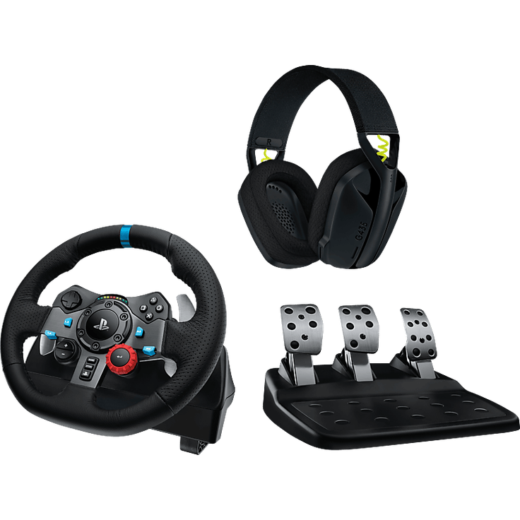 LOGITECH G29 + G435, Rennlenkrad mit Force Feedback, Edelstahl-Pedale und handgenähtem Leder, für PS5/PS4/PS3 und PC