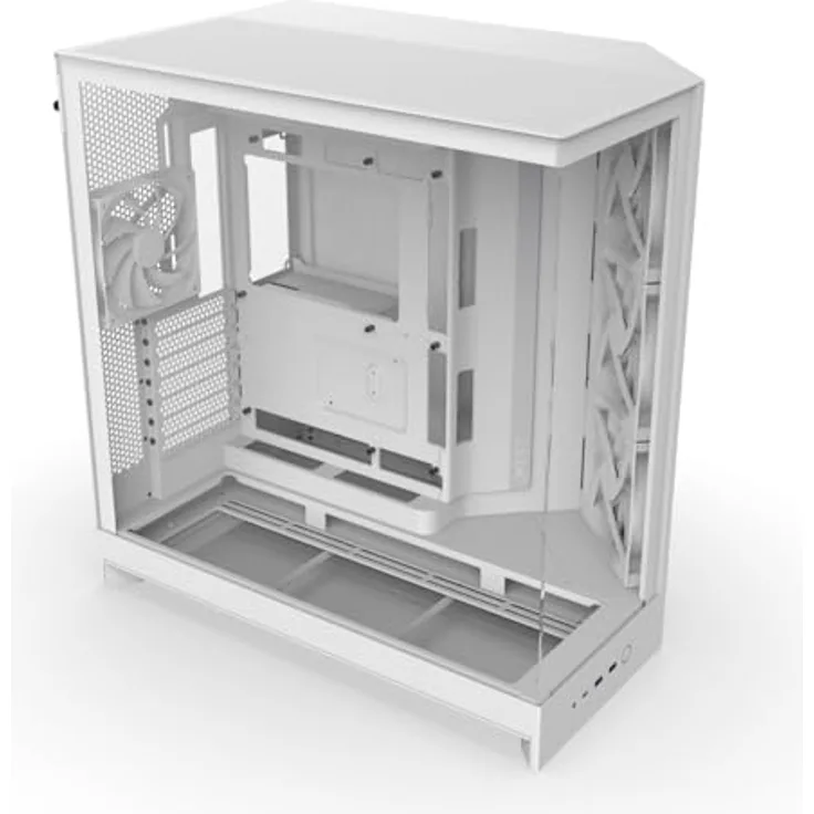 NZXT H9 Flow (2025), großes Dual-Kammer ATX Mid-Tower Airflow PC-Gehäuse mit 3 x 140mm und 1 x 120mm Lüfter, 420mm Radiatorunterstützung, gehärtetem Glas, Back-Connect bereit, weiß