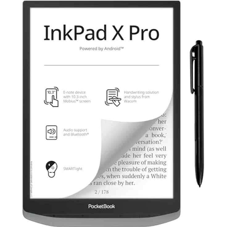 PocketBook e-Book Reader 'InkPad X Pro' (deutsche Version) 32 GB Speicher, 26,2 cm (10,3 Zoll) E-Ink Mobius Display - Mist Grey – Bild 1