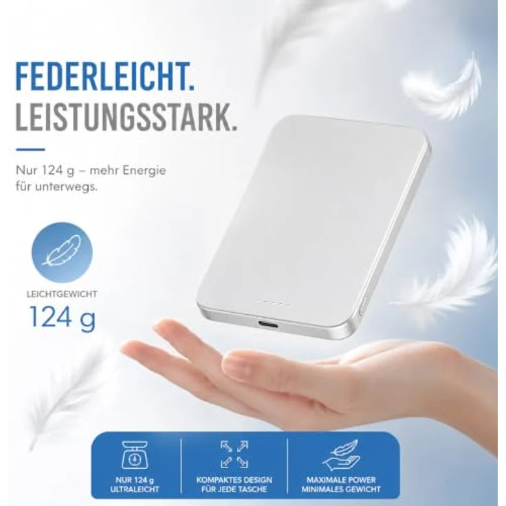Nevox Power Bank 5000 mAh, 15 W, magnetisches Laden für MagSafe, Weiss/Silber – Bild 4