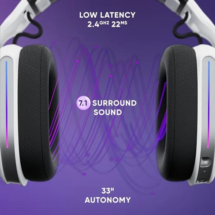 Oniverse Gaming-Headset Polaris, kabellos, PS5/PS4/Switch/PC/mobil, LED, geringe Latenz 2,4 GHz/Bluetooth, Akku 33 Stunden, virtueller Sound 7.1, Dual-Mikrofon, blau – Bild 3