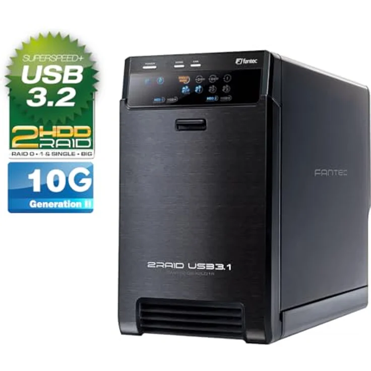 FANTEC QB-X2U31R Externes Raid Festplattengehäuse (für den Einbau von zwei 3,5 Zoll und 2,5 Zoll SATA I-II-III HDDs und SSDs Festplatte. Mit USB 3.1 Typ-C zu Typ-C Generation II 10G Anschluss, schwarz – Bild 2