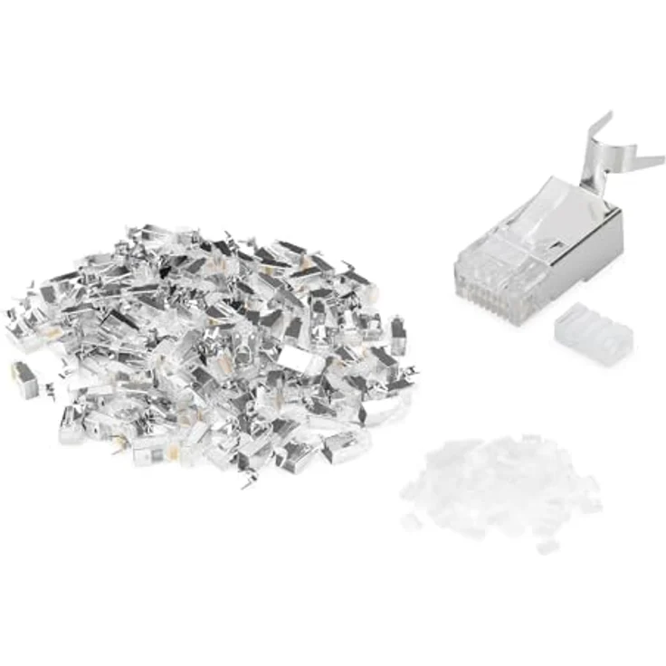 Digitus Modularstecker CAT 6A, geschirmt für Rundkabel, RJ-45 Stecker, klar, 100er Pack – Bild 1