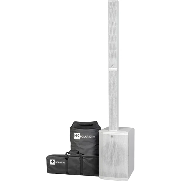 HK Audio Polar 12 MK2, Aktives Säulen-PA-System mit 2000 W Leistung, echtem Bass bis 35 Hz, Bluetooth 5.0, Signalweiß