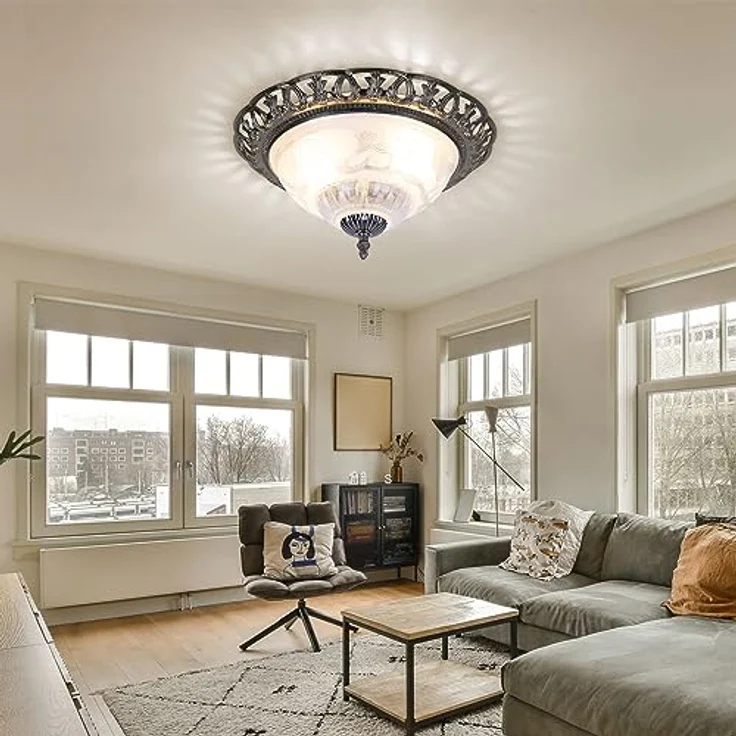 Globo Deckenlampe, antik silber rund, Perlmutt Elemente, Metall, 2x E14 Fassungen, 33x17 cm – Bild 5