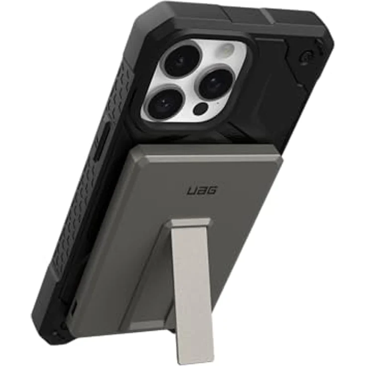 URBAN ARMOR GEAR Ultra Slim Rugged Powerbank magnetisch (5.000 mAh, Integrierter Ständer, 10 Watt Wireless-Charging) Schwarz / Titan – Bild 4