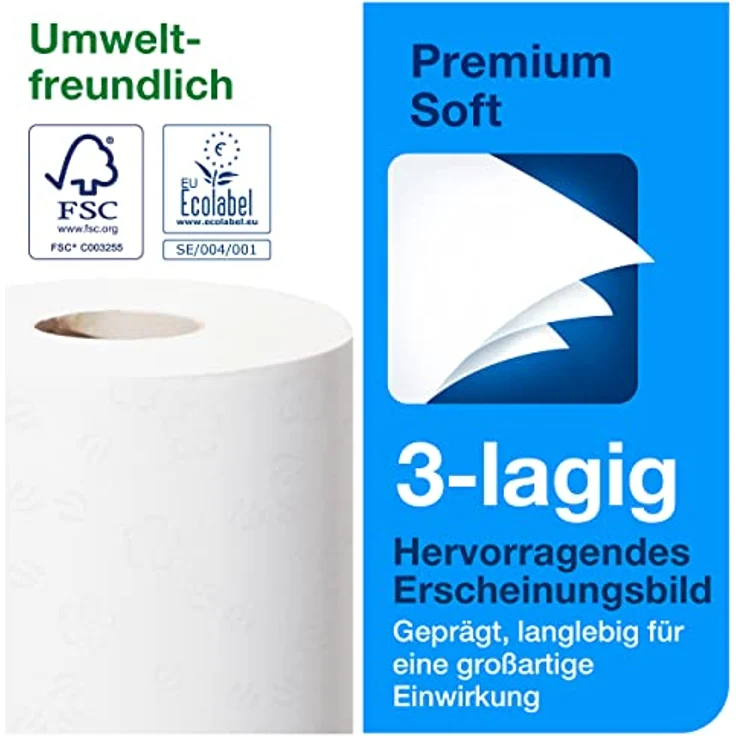 Tork 110316 Premium 3-lagig Tissue 72 Rollen a 250 Blatt T4 Toilettenpapier – Bild 5
